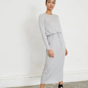 NINETY PERCENT Drawcord Waist Maxi Dress Tencel Small Gray Contemporary Modest